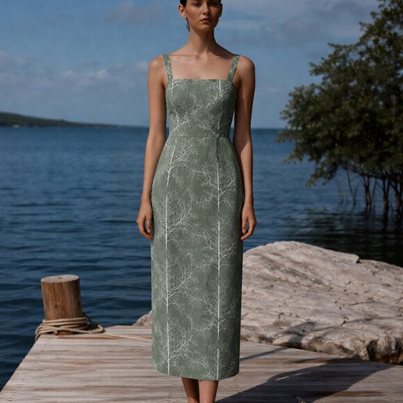 Coco Shop Dresses & Skirts - Coco Shop Long Slip Dress in Green Botanical Motif
